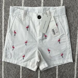 White Flamingo Embroidered Toddler Shorts